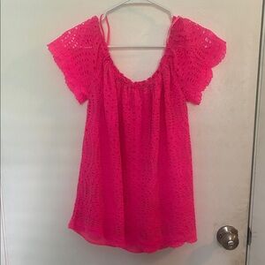 Lilly Pulitzer Bright Hot Pink Marble Lace Top Women's size M